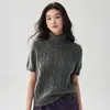 Suéter de cachemira retro de punto trenzado de manga corta para mujer, nueva colección otoño/invierno 2026, cuello alto, suave y cómodo, estilo jersey, manga corta, top elegante