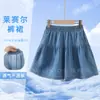 Shorts de mezclilla Tencel de verano para niñas, pantalones anchos finos para exteriores hasta la rodilla para niños grandes, ropa elegante para niñas