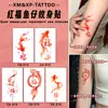 Fish Leap Presenta Tatuaje de Fortuna Pegatina Larga Duración Impermeable Clásico Festivo Color Rojo Chino Maquillaje para Hombres Mujeres Brazo Pierna Cuello
