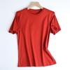 Camiseta Feminina de Seda de Amora com Algodão Mercerizado, Solta, Simples, Básica, com Efeito Emagrecedor, Manga Curta, Gola Redonda, Branca