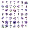 50 Pacotes de Adesivos Impermeáveis Florais Roxos de Desenho Animado Materiais para Decoração de Diário Caderno Copo d'Água Adesivos