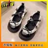 Sapatos de Couro com Solado Grosso Estilo Retrô para Aumentar a Altura para Mulheres, Novos Sapatos Mary Jane Doces Franceses com Laço Primavera/Verão 2025