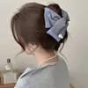 Nuevo Clip para el Cabello de Alta Gama Elegante Pinza para la Parte Trasera de la Cabeza Pinza para el Cabello Tocados Cuadros Azules Puntadas de Triángulo Gris Pinza de Agarre para Mujeres