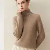 Suéter de cashmere 100% puro com gola alta para mulheres, nova cor sólida de outono e inverno, pulôver solto, camisa básica