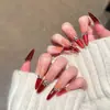 Nuevo Estilo de Año Nuevo Arte de Uñas Ojo de Gato Rojo con Parches Brillantes Hechos a Mano, Parches de Uñas Portátiles Largos y Deslumbrantes