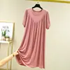 Vestido Holgado de Modal para Mujer, Estilo de Verano Delgado con Dobladillo Ancho, Camisón de Talla Grande, Falda Plisada Línea A para Ropa Exterior