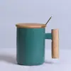 Estilo Nórdico Mango de Madera Simple Taza de Cerámica Taza de Café Artística Taza de Cerámica con Cuchara Mezcladora