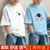 Camiseta de manga curta para meninos, moda infantil de verão, estilosa e legal, manga meia-manga, novo modelo 2026, roupas de verão grandes para crianças, camiseta moderna de algodão puro, legal e bonita