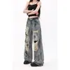 Jeans rotos estilo retro americano desgastado para hombre y mujer, artículo de moda de verano 2026, pantalones holgados de pierna ancha