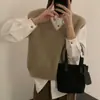 Chaleco de punto con cuello en V para mujer, nuevo estilo otoño/invierno, corte holgado y relajado, perfecto para superponer, se puede usar como prenda exterior o como suéter de capa base