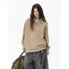Suéter retro americano de imitación de dos piezas con cuello en V para hombre, top de punto de invierno con cuello vuelto estilo "old money", chaqueta casual