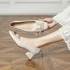 Zapatos de tacón alto para mujer de piel suave 2023 nuevos punta cuadrada boca baja tacón medio tacón grueso Cuatro Estaciones slip-on vestido zapatos de hada