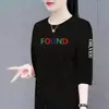 E-commerce Transfronteiriço E-commerce Transfronteiriço Camiseta de Sete Mangas Feminina para Mães de Meia-idade Solta Tamanho Plus Elegante Redutor de Idade Tendência