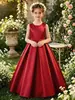 Vestido formal de satén para niña con falda larga y dobladillo amplio, lazo en la espalda, adecuado para damitas de honor, bodas, recitales de piano, vestido de princesa