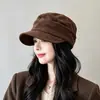 Boina de lana versátil vintage, estilo coreano, sombrero octagonal de pico de pato para adelgazar el rostro para mujer, sombrero de equitación cálido a prueba de viento para otoño e invierno