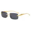 Gafas sin montura con bordes de corte únicos, montura cuadrada de metal, lentes coloridos, gafas de sol retro de alta costura de moda