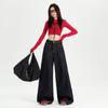 Jeans de Sarja Crua Wide-Leg Transfronteiriço 2026 para Mulheres, Novo Estilo de Outono, Calças Longas Casuais Retas Finas Estilo Retro Americano