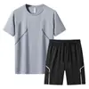 Terno esportivo masculino de seda gelada, roupas de secagem rápida, camiseta fitness, corrida, shorts de manga curta, roupas de treinamento de badminton de verão