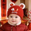 Chapéu de Tricô Vermelho de Bebê para Ano Novo Chapéu de Tricô Quente Outono e Inverno para Meninos e Meninas Lindo Chapéu de Tricô Pulôver Adorável