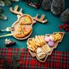 Bandeja navideña de madera alce árbol de Navidad plato sombrero navideño bandeja de madera maciza caricatura plato para frutas y bocadillos