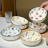 Tigela de Cerâmica Floral Pequena de 6 polegadas Abóbora Fofa de Alto Valor Tigela para Salada de Frutas Tigela de Arroz Tigela para Macarrão Instantâneo Utensílios de Mesa Micro-ondas