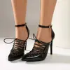 Tallas 35-47, Zapatos de Moda para Mujer para Todas las Estaciones, Tacones de Aguja de Charol, Zapatos de Boca Baja, Color Sólido, Suela de Goma, Con Cordones, Piel Brillante