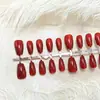Uñas Artísticas de Color Sólido Más Vendidas Rojo Vino Ojo de Gato Uñas Postizas Pre-Hechas Cortas 30 Piezas Puntas de Uñas al por Mayor