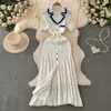 Comércio Exterior Europeu e Americano Transfronteiriço Novo Estilo Vestido Gola Polo Roupas Femininas Elegante Ajuste Slim Vestido de Malha Verão Saia Longa