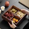 Caja Portátil de Nogal de Cuatro Compartimentos para Frutos Secos, Encerrando Estufa para Cocinar Té, Plato Creativo para Snacks, Hogar, Sala de Estar, Plato para Melón y Fruta, Bandeja China