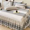 Falda de Cama de Algodón Cepillado Engrosado de Invierno Pieza Única Algodón Grado A Color Sólido Cubierta de Falda de Cama para Ocultar Imperfecciones con Borde de Falda
