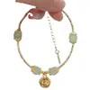 Corrente de Jade Hetian Sintético Feminina Design de Nicho Ins Marca Fu Pulseira com Pingente para Meninas Celebridade da Internet Joia de Luxo Leve Ajustável