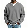 Europa Transfronteriza Otoño Nuevo Color Sólido Tejido Waffle Sudadera con Capucha Henley para Hombre Holgada Casual Moderna Versátil Ropa para Hombre Camiseta