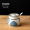 Botella de almacenamiento de cocina de gran capacidad estilo japonés pintada a mano con color de engobe bajo alto valor de color estilo japonés tarro de porcelana para azúcar Sal esencia de pollo manteca