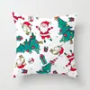 Funda de almohada creativa navideña estilo caricatura pintada a mano Funda de cojín decorativa de árbol de Navidad, trineo, Papá Noel