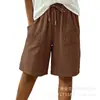 2026 Novo Shorts Casual Solto de Algodão e Linho de Cor Sólida com Cordão para Mulheres - Verão - Site Independente Europeu e Americano da Amazon