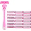 Maquinilla de afeitar rosa de 3 hojas para mujer, maquinilla de afeitar manual para depilación de axilas y zonas íntimas, depilador, venta al por mayor en stock