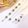 Set de trébol de cuatro hojas de acero de titanio de doble cara transfronterizo de Amazon: pulsera, collar, pendientes, anillo, juego de cuatro piezas, joyería que no se decolora