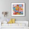 Ilustración de dibujos animados de arte Morandi nórdico simple y colorido, edificio con puerto, gato, pintura colgante decorativa de lujo ligera
