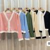 Outono 2024 Novo Design Estilo Coreano Estilo Francês Estilo Chanel Decote em V Cor Contrastante Cardigã de Tricô Suéter de Manga Curta Longa para Mulheres