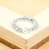 Anillo de Cuentas de Arroz de Aguamarina Natural con Cuentas Redondas de 4 mm y Accesorios de Cuentas de Concha, Anillo de Cola Simple y Elegante Anillo de Cristal