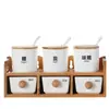 Conjunto Criativo de Potes de Cerâmica para Temperos para Cozinha Doméstica, Conjunto de Seis Peças Estilo Japonês com Frascos de Temperos e Pote de Sal