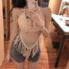 Camisola Encriptada para Mujer con Cordones Tejida con Aberturas Espalda Descubierta Hermosa Camiseta Tubo Sexy para la Playa Conjunto de Dos Piezas para Vacaciones