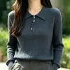 Suéter casual de punto trenzado con cuello camisero para mujer, de manga larga, estilo vintage chic, cuello con media cremallera, capa base, suéter cálido