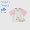 [7A Antibacteriana] Camiseta Infantil de Manga Curta, Roupas de Verão com Desenho para Meninas, Tops Infantis Fofos de Manga Curta com Gola Redonda em Cor Contrastante para Meninos