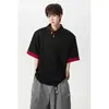 2026 Nova Camiseta Masculina com Ombreiras Acolchoadas, Design de Nicho Color-Blocking, Solta de Verão, Moda Tendência Casual de Manga Curta