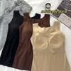 Moda de verano sexy chaleco de tirantes de seda de hielo con almohadilla en el pecho ropa interior para mujer amigable con la piel camiseta sin mangas para llevar debajo o encima que combina con todo