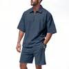 Estação Independente Transfronteiriça Verão Masculino Solto Lar Hip-hop Zíper POLO High Street Casual Manga Curta Shorts Conjunto de Duas Peças