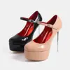 Nuevos tacones de plataforma impermeables de suela gruesa estilo europeo y americano con una sola correa, adecuados para discotecas, bodas y desfiles de moda, con una puntera poco profunda y un tacón alto esbelto.