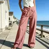 Colección nueva 2026 Amazon transfronteriza europea y americana: pantalones cómodos, de color liso, modernos, holgados, casuales, con cintura elástica, de pierna ancha para mujer