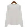 Camiseta base para mujer con forro polar, estilo básico de otoño e invierno, engrosada y cálida, con hombros de ajuste regular, cuello redondo y mangas largas, perfecta como capa interior